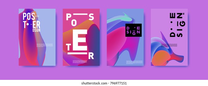Abstract colorful liquid and fluid pattern background for poster design. Blue, yellow, red, orange, pink and green. Vector banner poster template in Eps10.