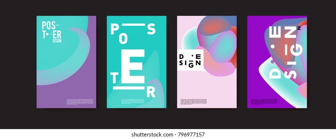 Abstract colorful liquid and fluid pattern background for poster design. Blue, yellow, red, orange, pink and green. Vector banner poster template in Eps10.