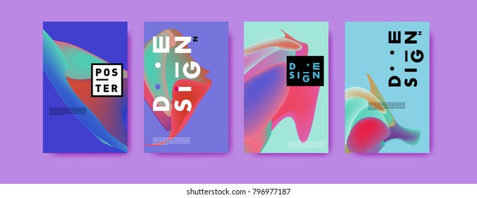 Abstract colorful liquid and fluid pattern background for poster design. Blue, yellow, red, orange, pink and green. Vector banner poster template in Eps10.