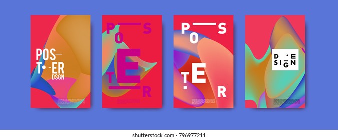 Abstract colorful liquid and fluid pattern background for poster design. Blue, yellow, red, orange, pink and green. Vector banner poster template in Eps10.