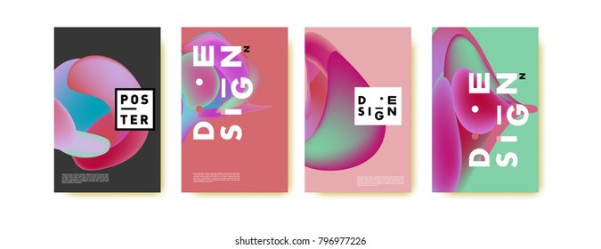 Abstract colorful liquid and fluid pattern background for poster design. Blue, yellow, red, orange, pink and green. Vector banner poster template in Eps10.