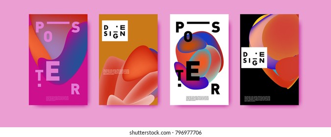 Abstract colorful liquid and fluid pattern background for poster design. Blue, yellow, red, orange, pink and green. Vector banner poster template in Eps10.