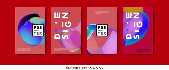 Abstract colorful liquid and fluid pattern background for poster design. Blue, yellow, red, orange, pink and green. Vector banner poster template in Eps10.