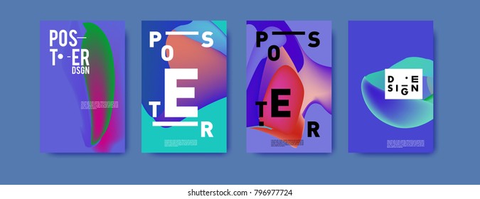 Abstract colorful liquid and fluid pattern background for poster design. Blue, yellow, red, orange, pink and green. Vector banner poster template in Eps10.