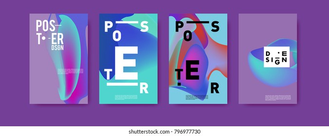 Abstract colorful liquid and fluid pattern background for poster design. Blue, yellow, red, orange, pink and green. Vector banner poster template in Eps10.
