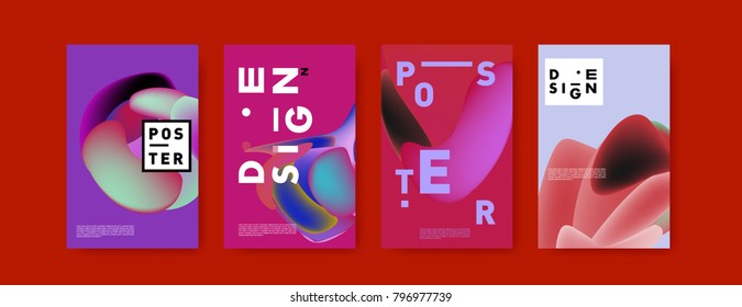 Abstract colorful liquid and fluid pattern background for poster design. Blue, yellow, red, orange, pink and green. Vector banner poster template in Eps10.