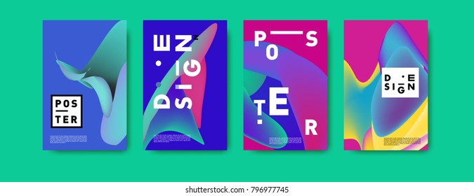 Abstract colorful liquid and fluid pattern background for poster design. Blue, yellow, red, orange, pink and green. Vector banner poster template in Eps10.