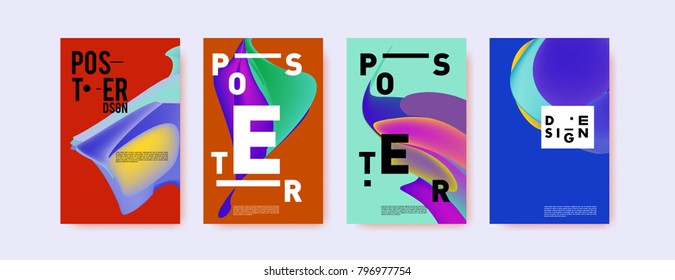Abstract colorful liquid and fluid pattern background for poster design. Blue, yellow, red, orange, pink and green. Vector banner poster template in Eps10.