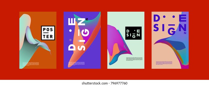 Abstract colorful liquid and fluid pattern background for poster design. Blue, yellow, red, orange, pink and green. Vector banner poster template in Eps10.