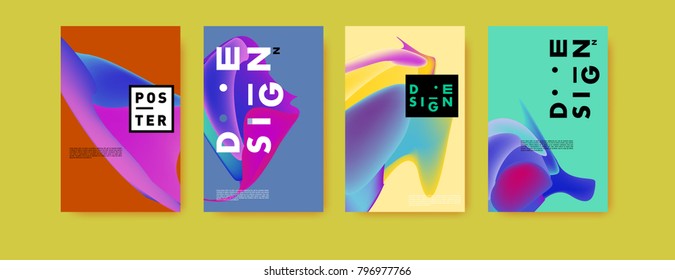 Abstract colorful liquid and fluid pattern background for poster design. Blue, yellow, red, orange, pink and green. Vector banner poster template in Eps10.