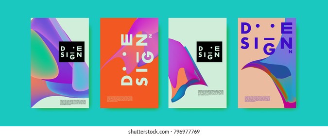 Abstract colorful liquid and fluid pattern background for poster design. Blue, yellow, red, orange, pink and green. Vector banner poster template in Eps10.
