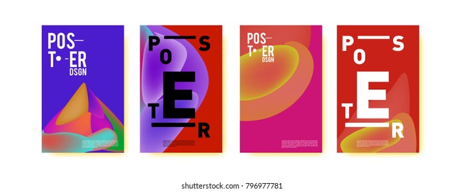 Abstract colorful liquid and fluid pattern background for poster design. Blue, yellow, red, orange, pink and green. Vector banner poster template in Eps10.