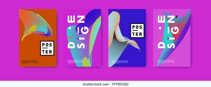 Abstract colorful liquid and fluid pattern background for poster design. Blue, yellow, red, orange, pink and green. Vector banner poster template in Eps10.