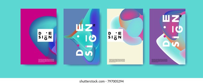 Abstract colorful liquid and fluid pattern background for poster design. Blue, yellow, red, orange, pink and green. Vector banner poster template in Eps10.