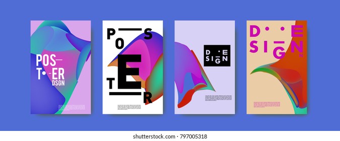 Abstract colorful liquid and fluid pattern background for poster design. Blue, yellow, red, orange, pink and green. Vector banner poster template in Eps10.