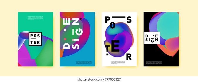 Abstract colorful liquid and fluid pattern background for poster design. Blue, yellow, red, orange, pink and green. Vector banner poster template in Eps10.