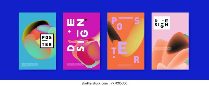 Abstract colorful liquid and fluid pattern background for poster design. Blue, yellow, red, orange, pink and green. Vector banner poster template in Eps10.