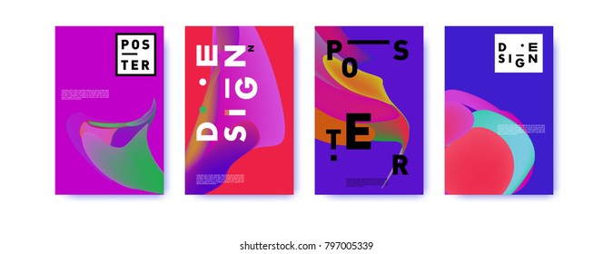 Abstract colorful liquid and fluid pattern background for poster design. Blue, yellow, red, orange, pink and green. Vector banner poster template in Eps10.