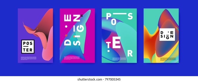 Abstract colorful liquid and fluid pattern background for poster design. Blue, yellow, red, orange, pink and green. Vector banner poster template in Eps10.