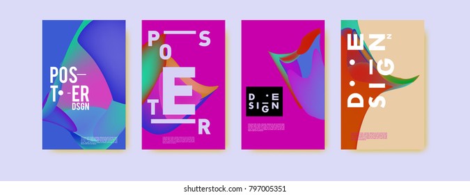 Abstract colorful liquid and fluid pattern background for poster design. Blue, yellow, red, orange, pink and green. Vector banner poster template in Eps10.