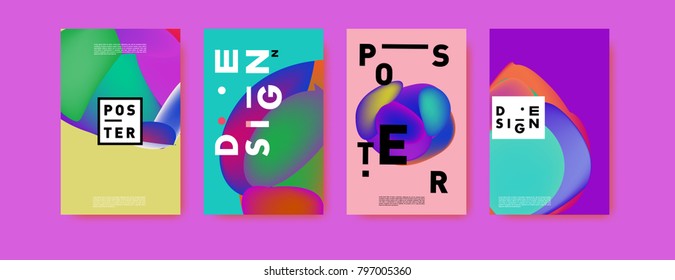 Abstract colorful liquid and fluid pattern background for poster design. Blue, yellow, red, orange, pink and green. Vector banner poster template in Eps10.