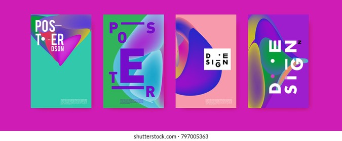 Abstract colorful liquid and fluid pattern background for poster design. Blue, yellow, red, orange, pink and green. Vector banner poster template in Eps10.
