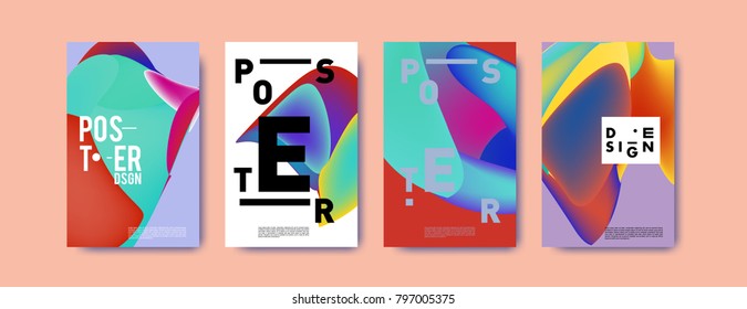 Abstract colorful liquid and fluid pattern background for poster design. Blue, yellow, red, orange, pink and green. Vector banner poster template in Eps10.