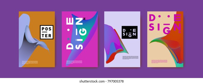 Abstract colorful liquid and fluid pattern background for poster design. Blue, yellow, red, orange, pink and green. Vector banner poster template in Eps10.