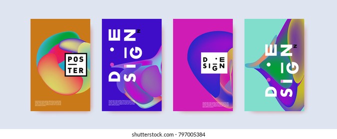 Abstract colorful liquid and fluid pattern background for poster design. Blue, yellow, red, orange, pink and green. Vector banner poster template in Eps10.