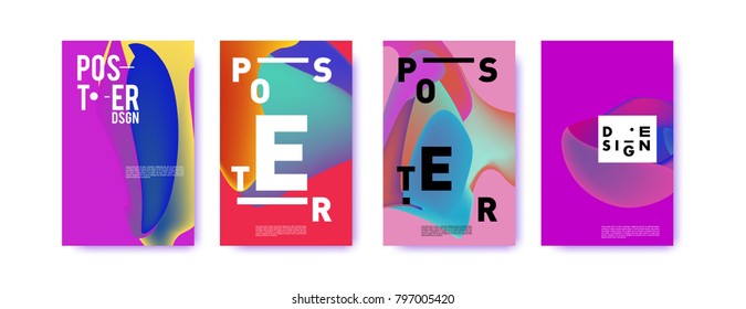 Abstract colorful liquid and fluid pattern background for poster design. Blue, yellow, red, orange, pink and green. Vector banner poster template in Eps10.