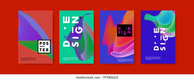 Abstract colorful liquid and fluid pattern background for poster design. Blue, yellow, red, orange, pink and green. Vector banner poster template in Eps10.