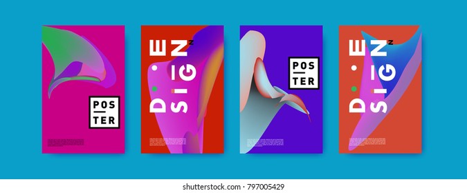 Abstract colorful liquid and fluid pattern background for poster design. Blue, yellow, red, orange, pink and green. Vector banner poster template in Eps10.
