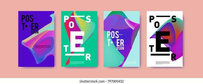 Abstract colorful liquid and fluid pattern background for poster design. Blue, yellow, red, orange, pink and green. Vector banner poster template in Eps10.