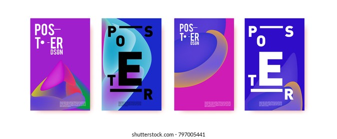 Abstract colorful liquid and fluid pattern background for poster design. Blue, yellow, red, orange, pink and green. Vector banner poster template in Eps10.