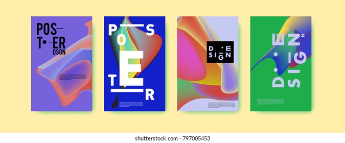 Abstract colorful liquid and fluid pattern background for poster design. Blue, yellow, red, orange, pink and green. Vector banner poster template in Eps10.