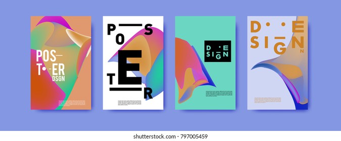 Abstract colorful liquid and fluid pattern background for poster design. Blue, yellow, red, orange, pink and green. Vector banner poster template in Eps10.