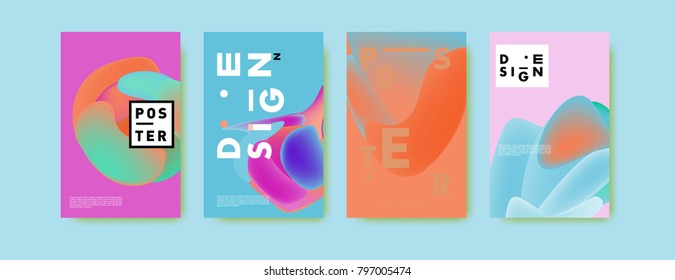 Abstract colorful liquid and fluid pattern background for poster design. Blue, yellow, red, orange, pink and green. Vector banner poster template in Eps10.