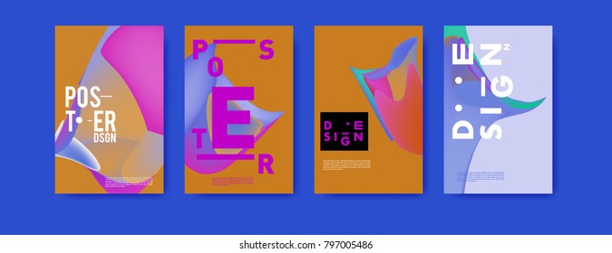 Abstract colorful liquid and fluid pattern background for poster design. Blue, yellow, red, orange, pink and green. Vector banner poster template in Eps10.