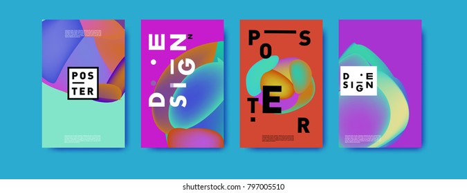 Abstract colorful liquid and fluid pattern background for poster design. Blue, yellow, red, orange, pink and green. Vector banner poster template in Eps10.