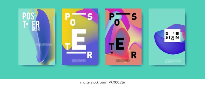 Abstract colorful liquid and fluid pattern background for poster design. Blue, yellow, red, orange, pink and green. Vector banner poster template in Eps10.