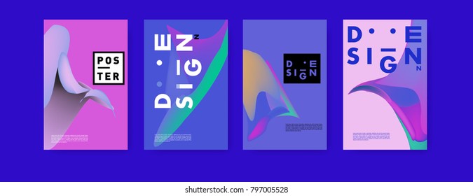 Abstract colorful liquid and fluid pattern background for poster design. Blue, yellow, red, orange, pink and green. Vector banner poster template in Eps10.
