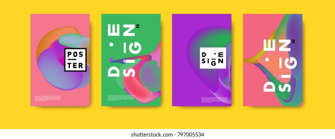 Abstract colorful liquid and fluid pattern background for poster design. Blue, yellow, red, orange, pink and green. Vector banner poster template in Eps10.