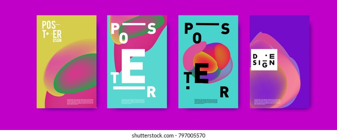 Abstract colorful liquid and fluid pattern background for poster design. Blue, yellow, red, orange, pink and green. Vector banner poster template in Eps10.