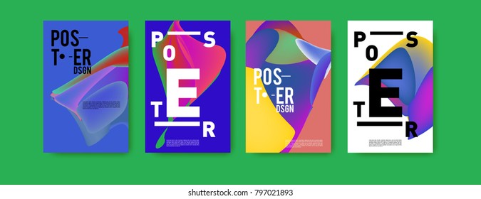 Abstract colorful liquid and fluid pattern background for poster design. Blue, yellow, red, orange, pink and green. Vector banner poster template in Eps10.