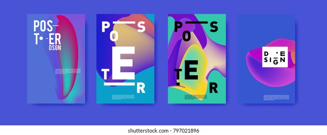 Abstract colorful liquid and fluid pattern background for poster design. Blue, yellow, red, orange, pink and green. Vector banner poster template in Eps10.