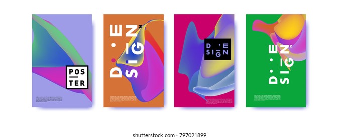 Abstract colorful liquid and fluid pattern background for poster design. Blue, yellow, red, orange, pink and green. Vector banner poster template in Eps10.