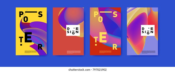 Abstract colorful liquid and fluid pattern background for poster design. Blue, yellow, red, orange, pink and green. Vector banner poster template in Eps10.