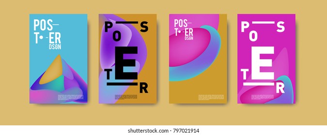 Abstract colorful liquid and fluid pattern background for poster design. Blue, yellow, red, orange, pink and green. Vector banner poster template in Eps10.