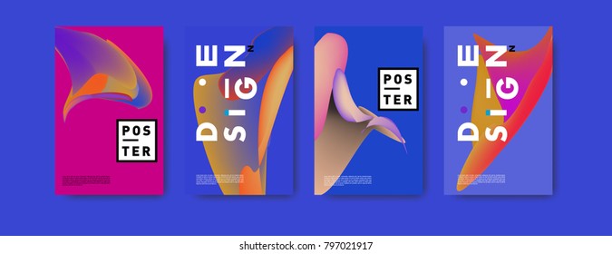Abstract colorful liquid and fluid pattern background for poster design. Blue, yellow, red, orange, pink and green. Vector banner poster template in Eps10.
