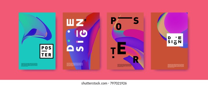 Abstract colorful liquid and fluid pattern background for poster design. Blue, yellow, red, orange, pink and green. Vector banner poster template in Eps10.
